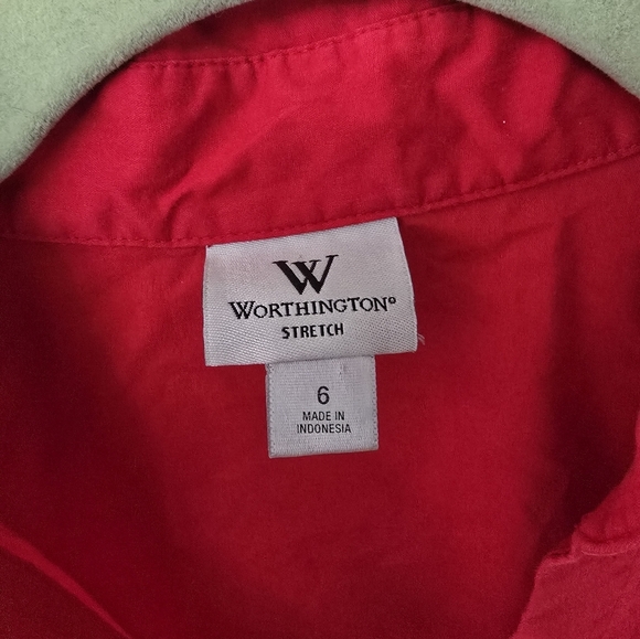 Worthington Top Women's Size 6 Red Button Up Shirt Long Sleeve Stretch Workwear - Picture 2 of 10